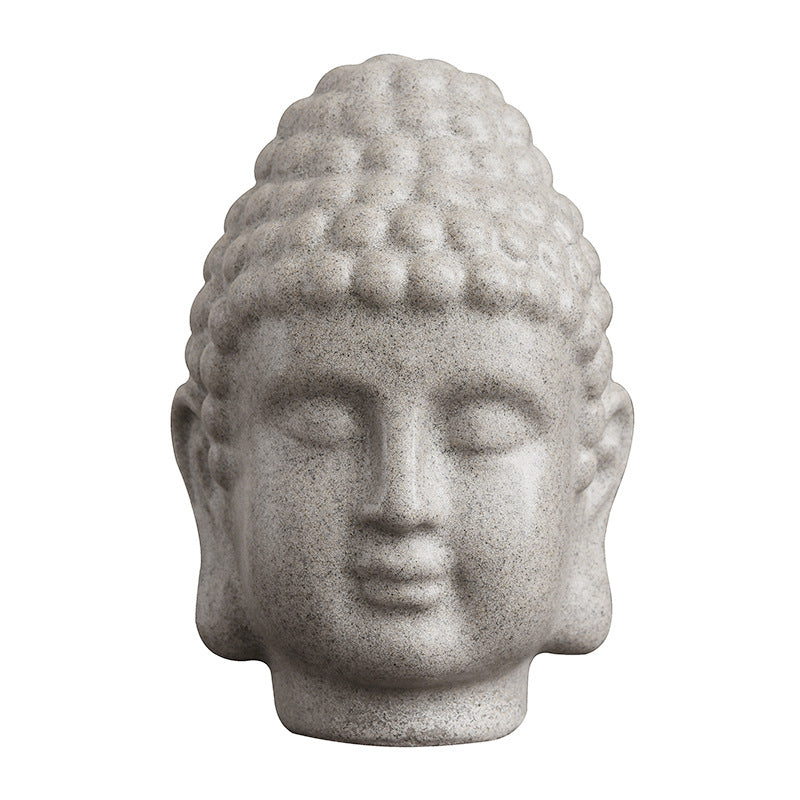 Cabeza de Buda Mingze de Arenisca y Resina – Decoración Zen Artesanal