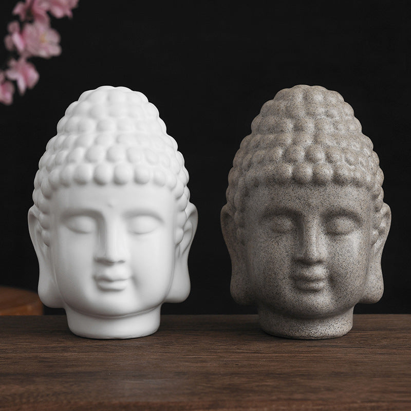 Cabeza de Buda Mingze de Arenisca y Resina – Decoración Zen Artesanal