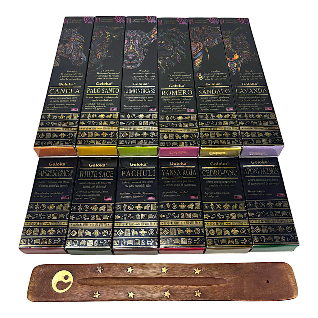 Incienso Orgánico Goloka Spirit Animal Zenya® – Lote Variado de 12 Fragancias, 25 g por Caja