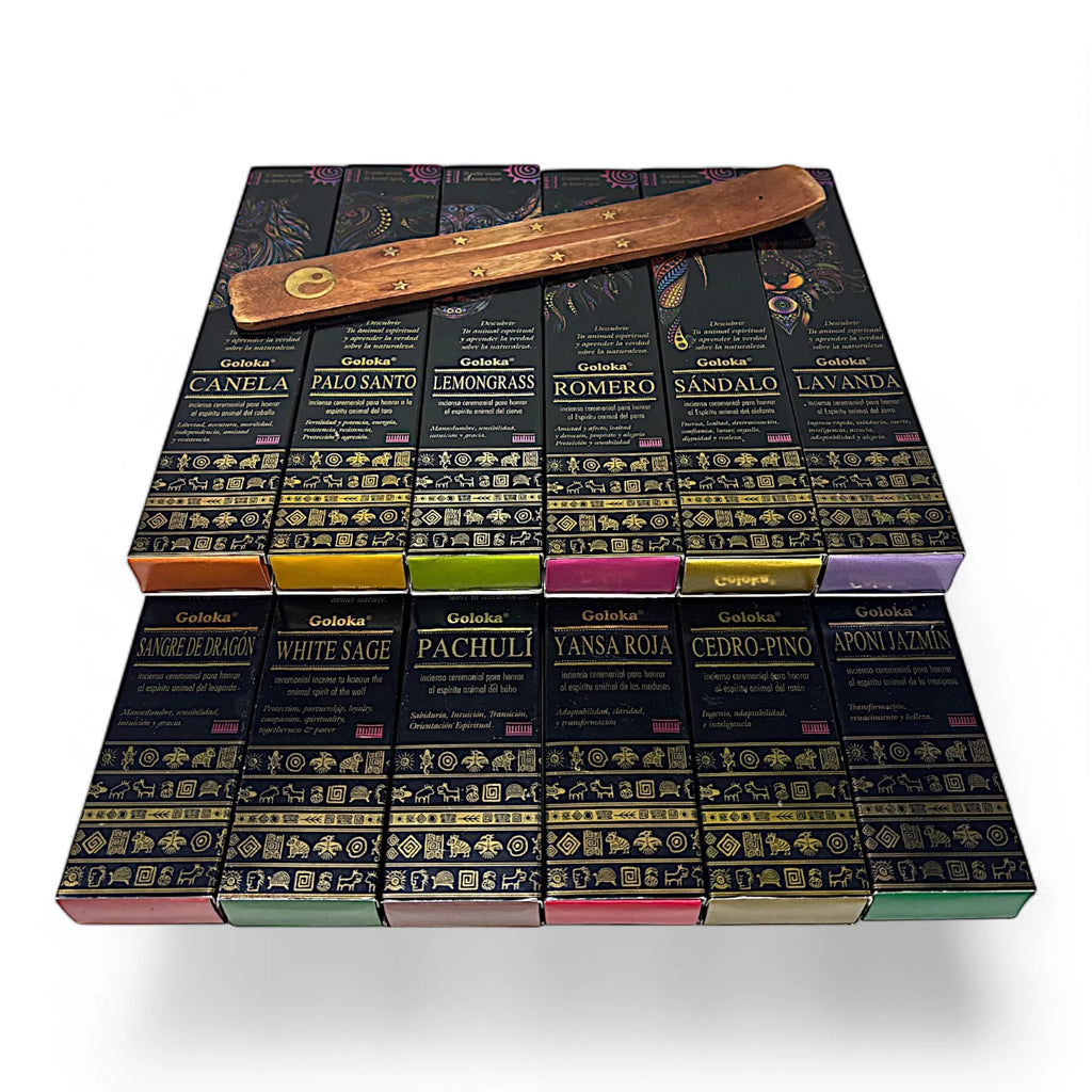 Incienso Orgánico Goloka Spirit Animal Zenya® – Lote Variado de 12 Fragancias, 25 g por Caja