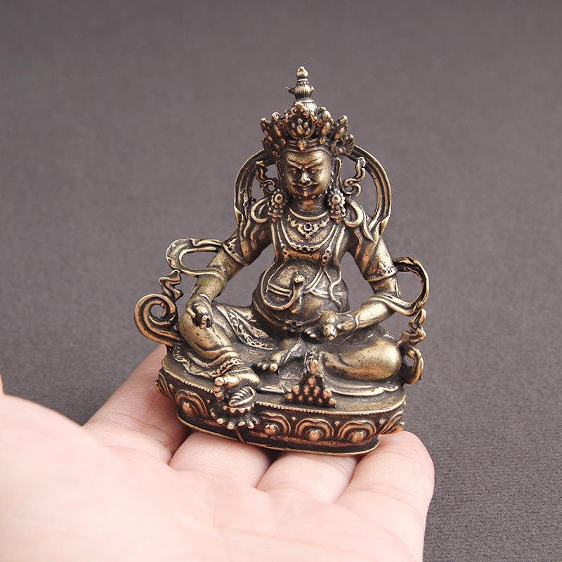 Figuras de Buda de cobre en miniatura, accesorios de decoración del hogar, latón antiguo, dios tibetano de la riqueza, adorno de Buda, artesanías de bronce