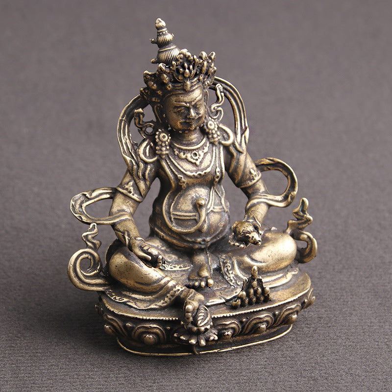 Figuras de Buda de cobre en miniatura, accesorios de decoración del hogar, latón antiguo, dios tibetano de la riqueza, adorno de Buda, artesanías de bronce