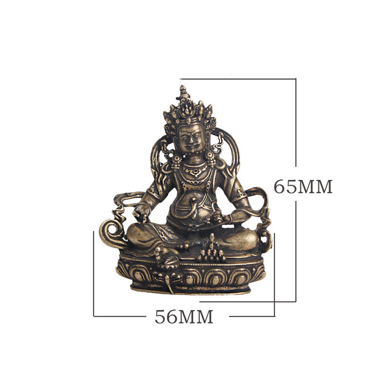 Figuras de Buda de cobre en miniatura, accesorios de decoración del hogar, latón antiguo, dios tibetano de la riqueza, adorno de Buda, artesanías de bronce