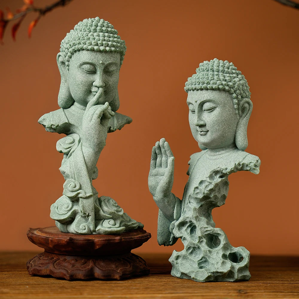 Estatua Budista de Piedra Arenisca Verde Zenya® – Decoración Zen