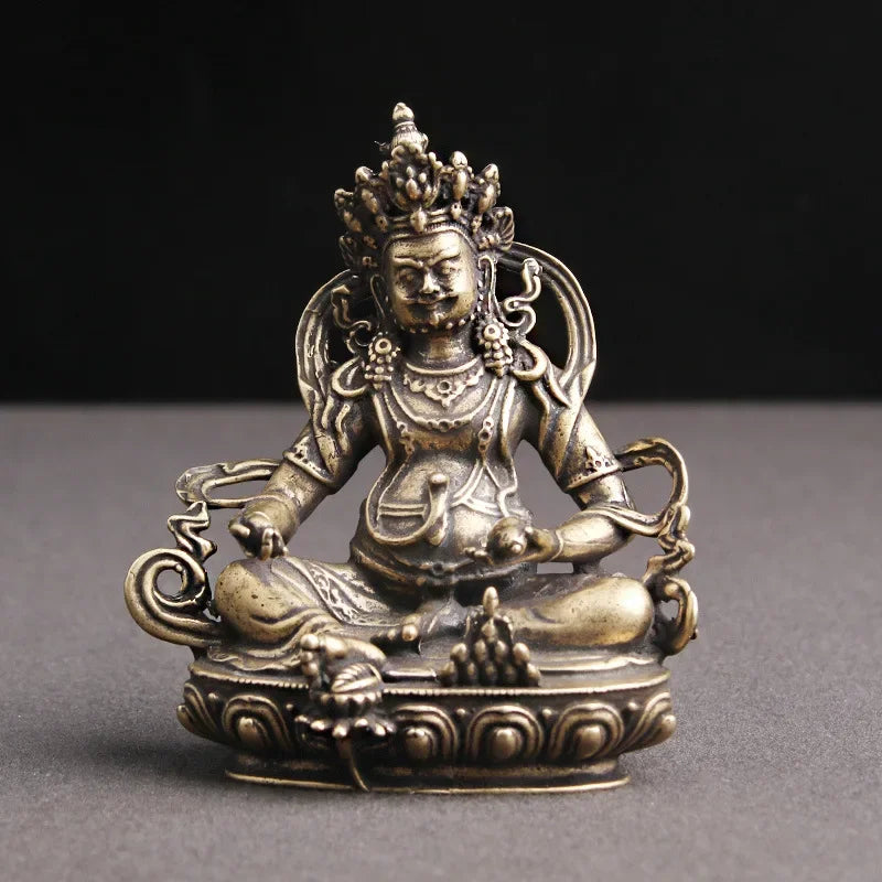 Figuras de Buda de cobre en miniatura, accesorios de decoración del hogar, latón antiguo, dios tibetano de la riqueza, adorno de Buda, artesanías de bronce