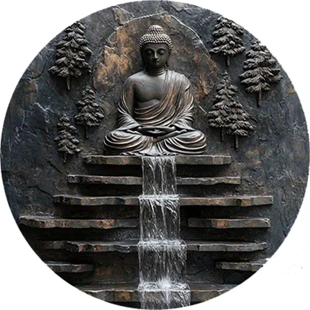 Arte de Pared de Buda en Metal Vintage Zenya® – Diseño de Monje con Cascada Serena