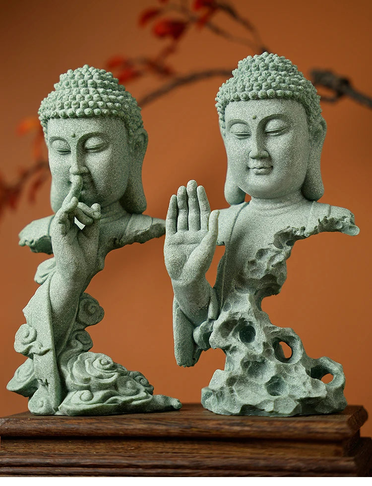 Estatua Budista de Piedra Arenisca Verde Zenya® – Decoración Zen