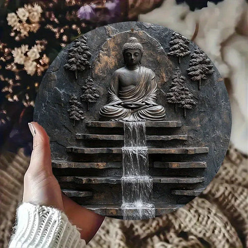 Arte de Pared de Buda en Metal Vintage Zenya® – Diseño de Monje con Cascada Serena