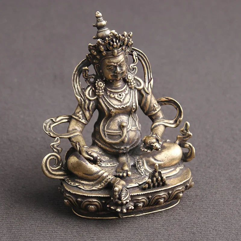 Figuras de Buda de cobre en miniatura, accesorios de decoración del hogar, latón antiguo, dios tibetano de la riqueza, adorno de Buda, artesanías de bronce