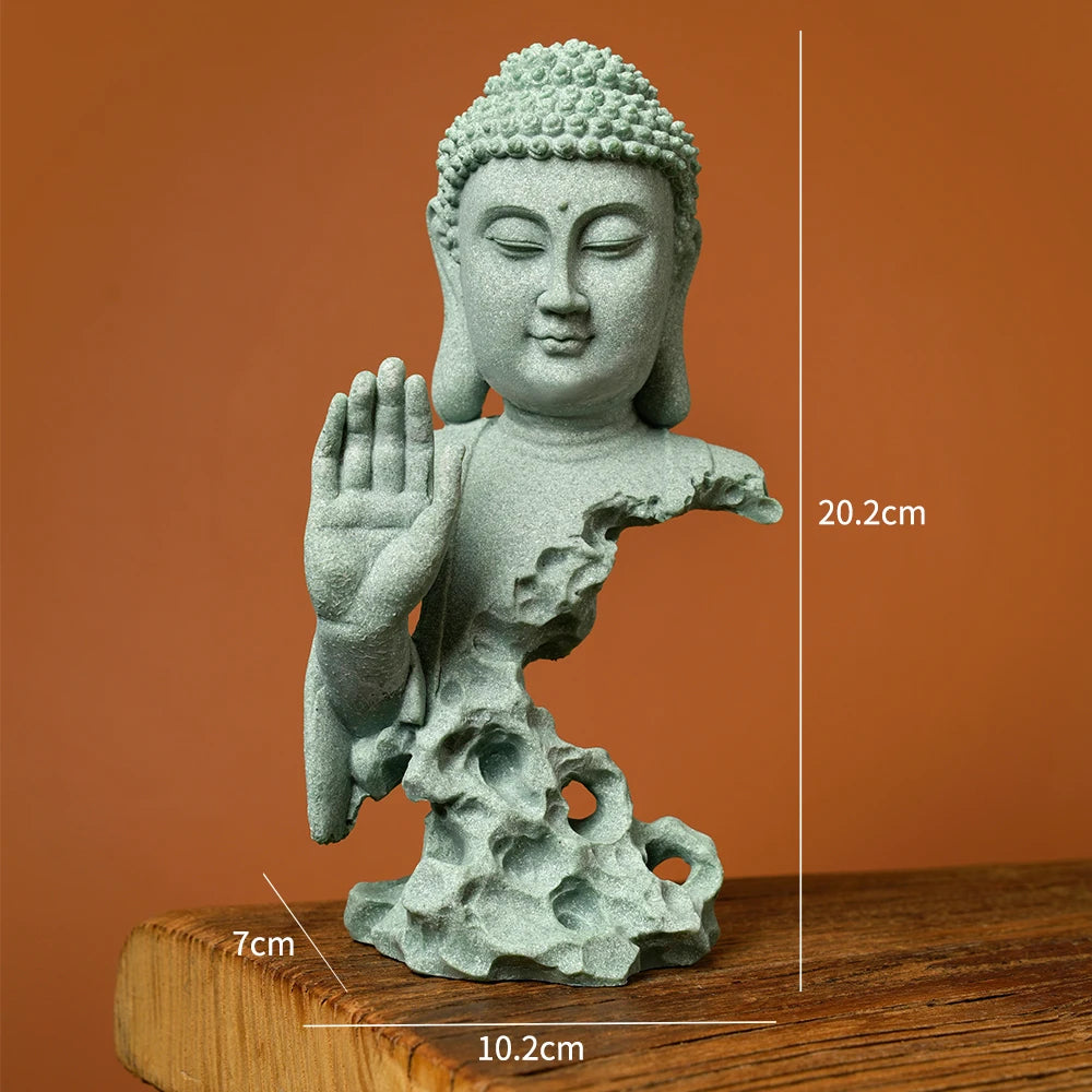 Estatua Budista de Piedra Arenisca Verde Zenya® – Decoración Zen