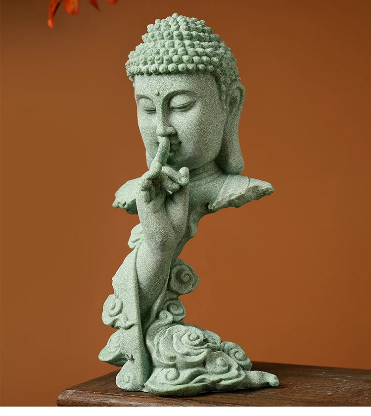 Estatua Budista de Piedra Arenisca Verde Zenya® – Decoración Zen