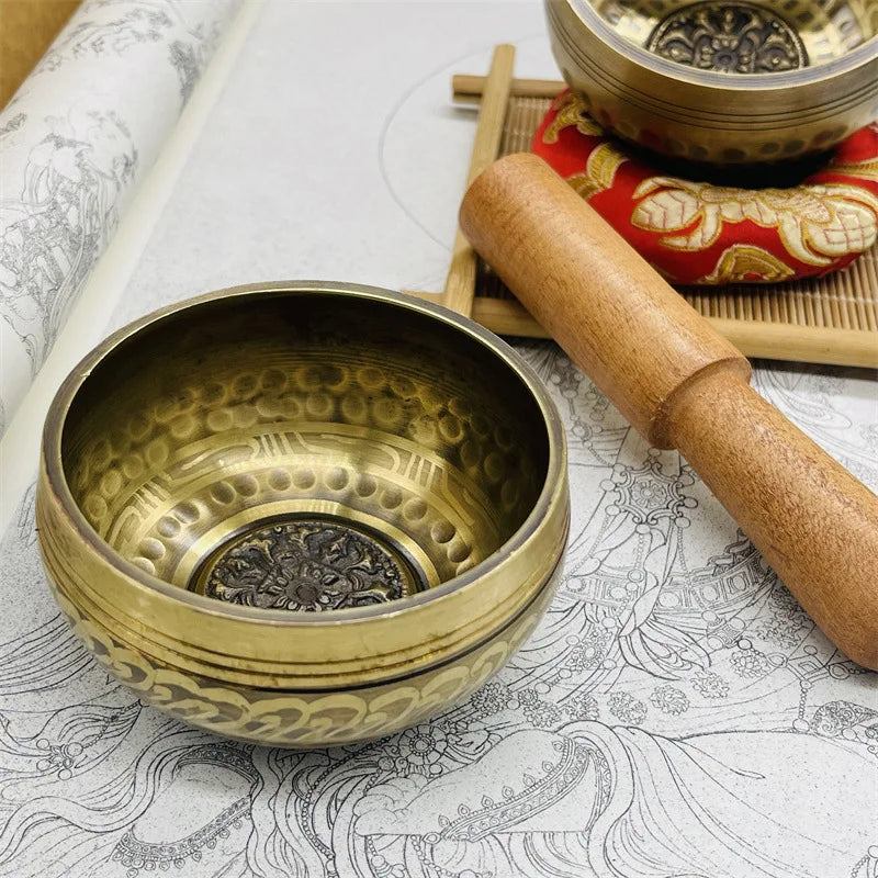 Cuenco Tibetano de Latón con Grabado Sánscrito Zenya® – Hecho a Mano para Meditación, Yoga y Sanación Sonora
