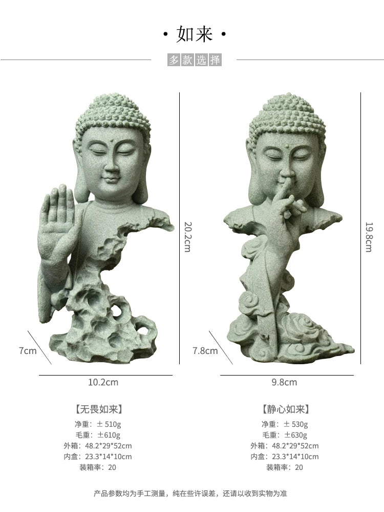 Estatua Budista de Piedra Arenisca Verde Zenya® – Decoración Zen