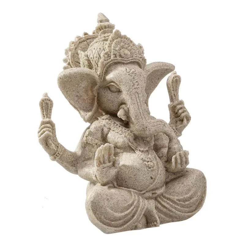 Estatua de Ganesha de Arenisca Hecha a Mano Zenya® – Decoración Zen para Hogar y Sala