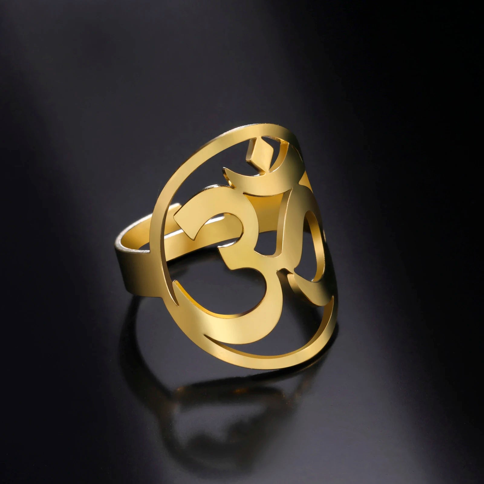 Anillo de Yoga Budista con símbolo OM-acero inoxidable bañado en oro de 18 quilates Zenya®