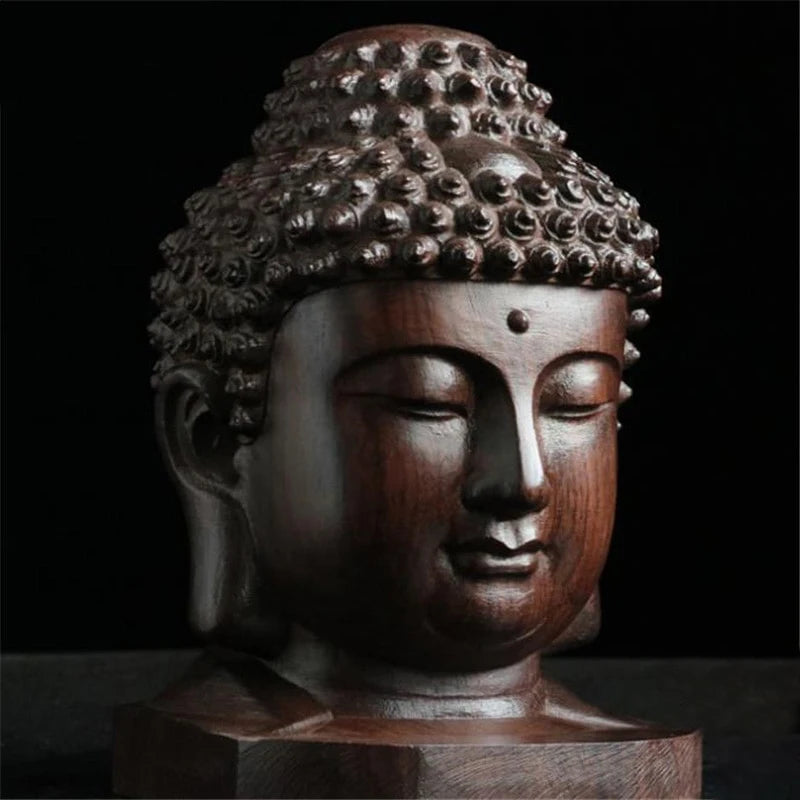 Estatua de Buda creativa, estatuilla de madera Sakyamuni Tathagata, estatua de cabeza de Buda de la India, adorno decorativo artesanal