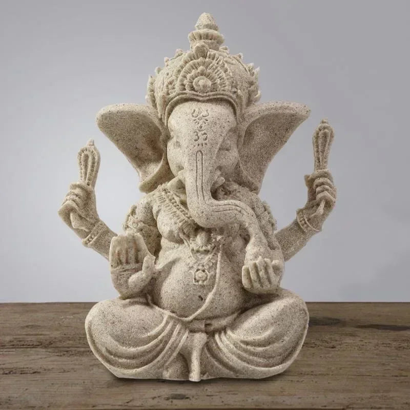 Estatua de Ganesha de Arenisca Hecha a Mano Zenya® – Decoración Zen para Hogar y Sala
